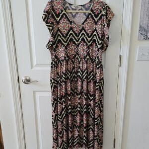 HAPTICS Floral and Zigzag Maxi Dress in Black and Red